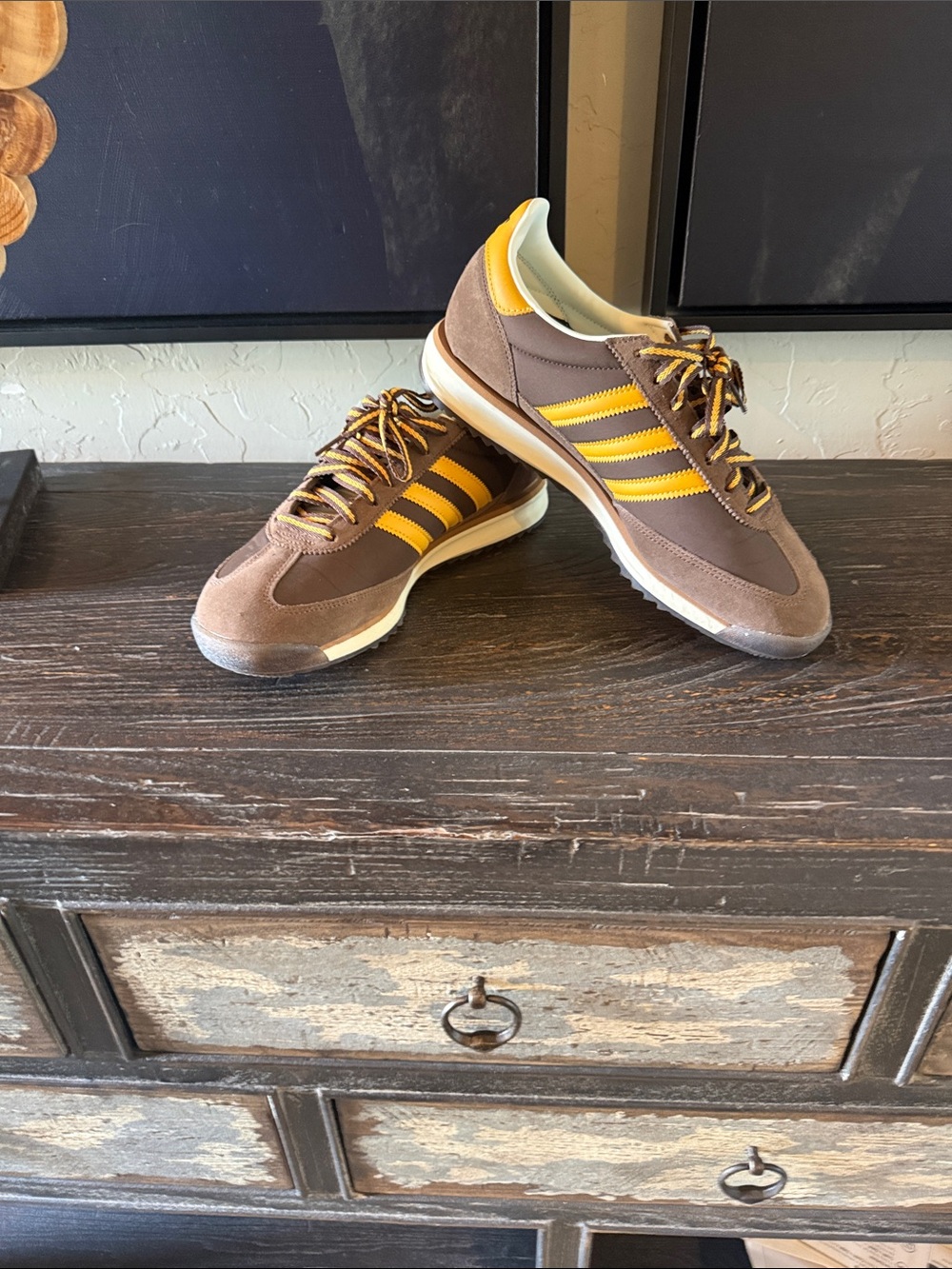 adidas Brown and Yellow Retro Running Sneakers